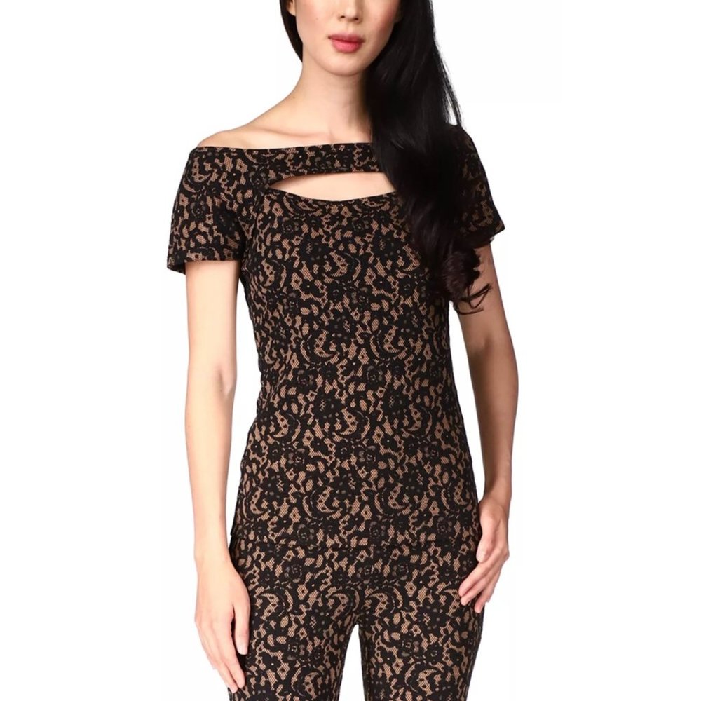 MICHAEL Michael Kors Lace Jacquard Off Shoulder Top Suntan S